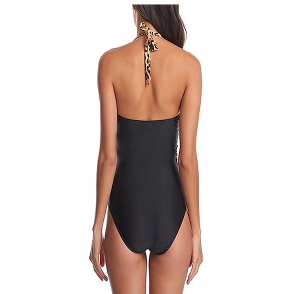 Leopard Halter Plunge 1 Piece Swimsuit - Picture 2 of 10